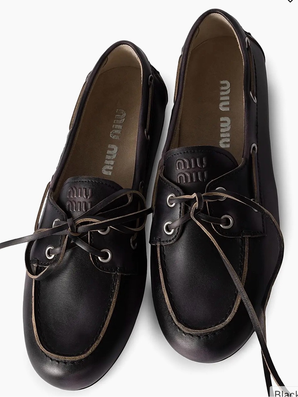 Miu Miu Unlined Bleached Leather Boat Shoes NWOT - Picture 2 of 9
